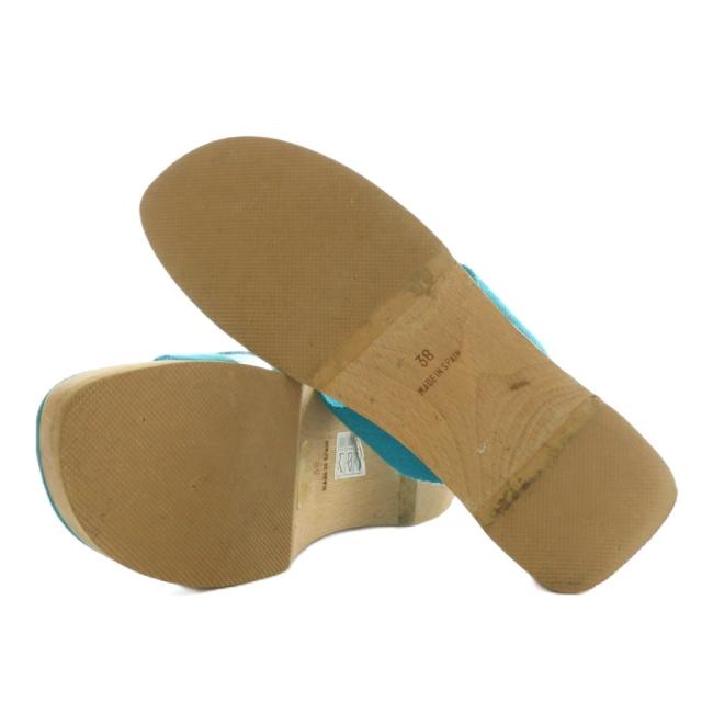 【中古】エルメス HERMES サンダル キャンバス オープントゥ ウッドソール 38 24.5cm 青 ブルー