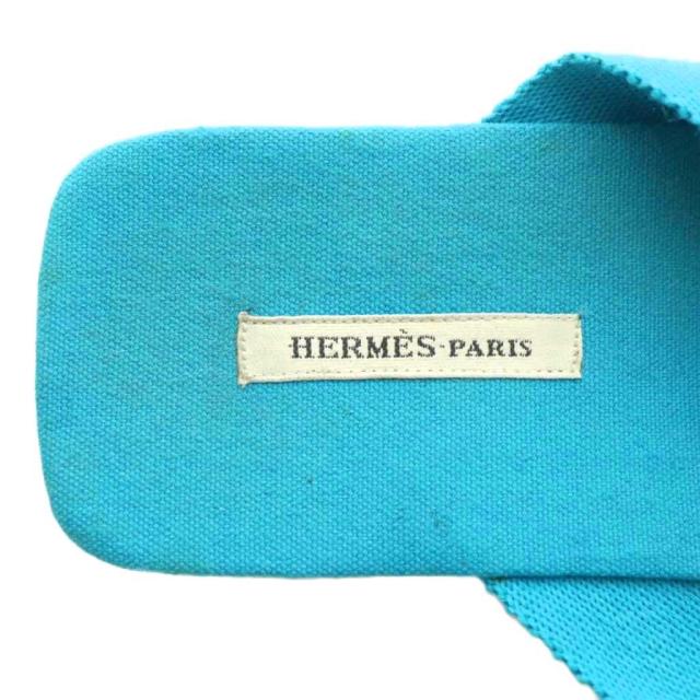 【中古】エルメス HERMES サンダル キャンバス オープントゥ ウッドソール 38 24.5cm 青 ブルー