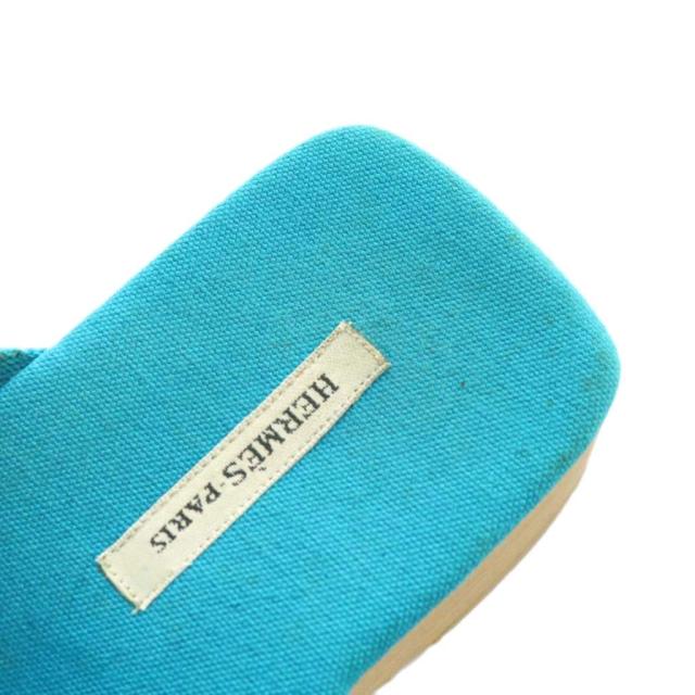 【中古】エルメス HERMES サンダル キャンバス オープントゥ ウッドソール 38 24.5cm 青 ブルー