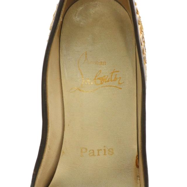 【中古】Christian louboutin パンプス パイソン レザー オープントゥ ハイヒール リボン 34.5 21.5cm 茶色
