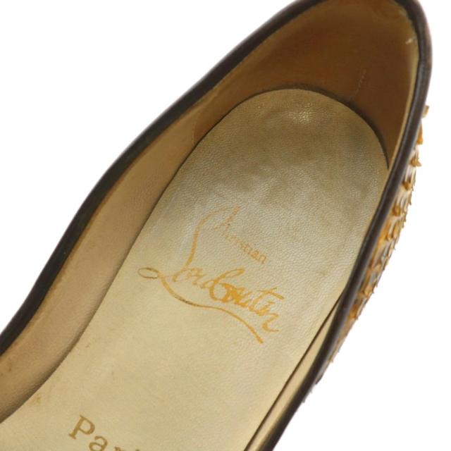【中古】Christian louboutin パンプス パイソン レザー オープントゥ ハイヒール リボン 34.5 21.5cm 茶色