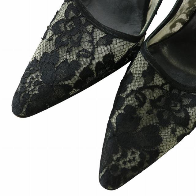 【中古】マノロブラニク MANOLO BLAHNIK パンプス レース ポインテッドトゥ ハイヒール 花柄 37.5 24.5cm 黒 ブラック
