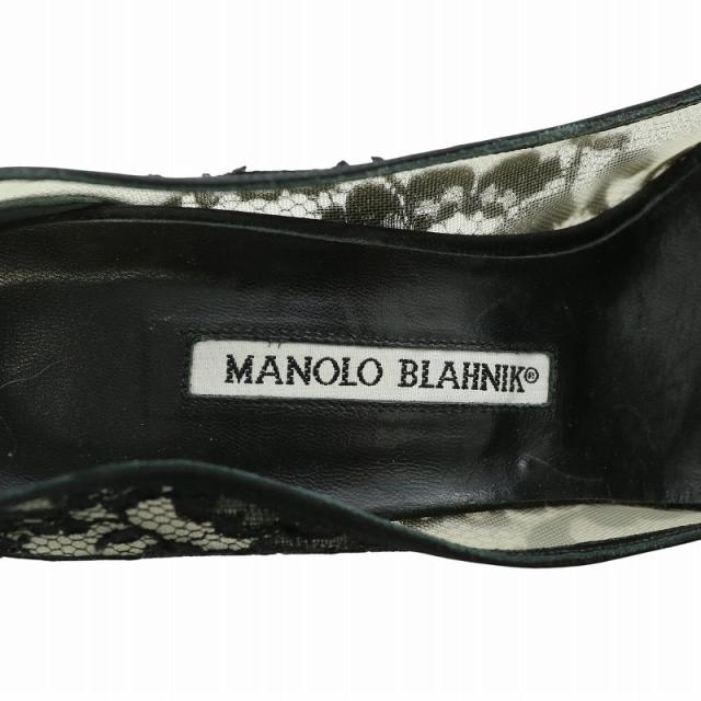 【中古】マノロブラニク MANOLO BLAHNIK パンプス レース ポインテッドトゥ ハイヒール 花柄 37.5 24.5cm 黒 ブラック