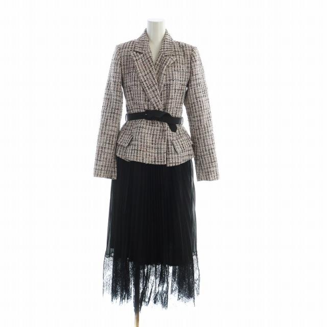 【中古】セルフポートレイト ジャケット ミックス プリーツ ワンピース ドッキング 切替 レース ロング ツイード UK6