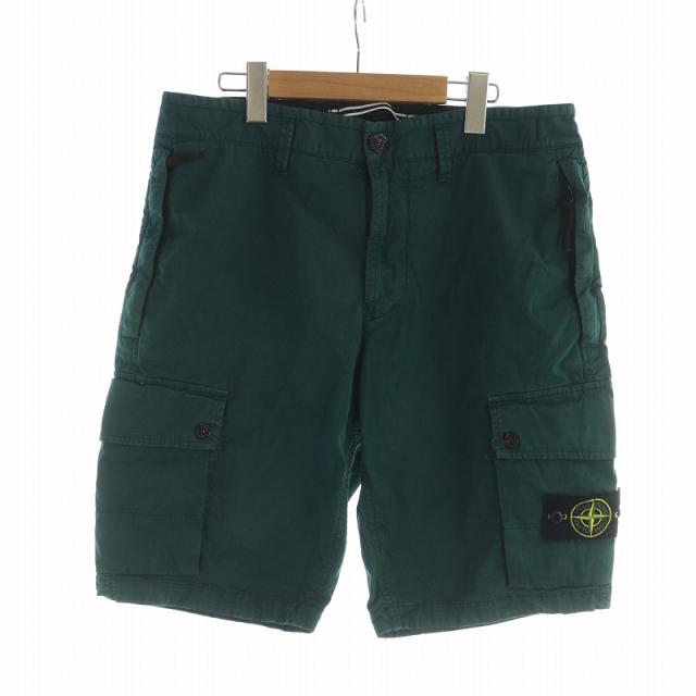 【中古】ストーンアイランド STONE  ショートパンツ ハーフ ジップフライ パッチ ロゴ W32 緑 グリーン
