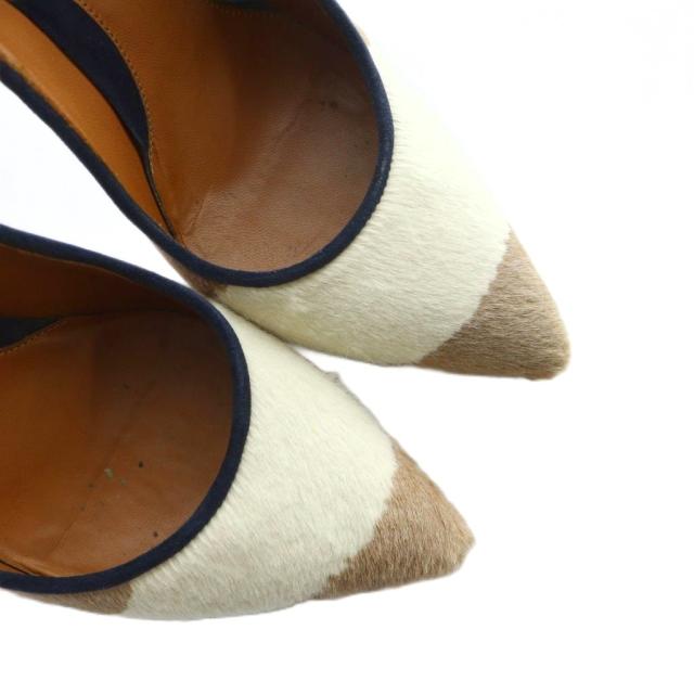 【中古】フェンディ FENDI パンプス ポインテッドトゥ ハラコ ハイヒール ロゴ 36.5 23.5cm 茶 ブラウン アイボリー