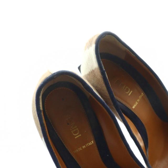 【中古】フェンディ FENDI パンプス ポインテッドトゥ ハラコ ハイヒール ロゴ 36.5 23.5cm 茶 ブラウン アイボリー