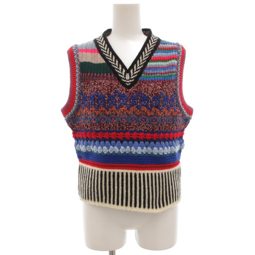 【中古】バーバリー BURBERRY カラーブロック トップニットベスト プルオーバー 総柄 ウール カシミア混 SP