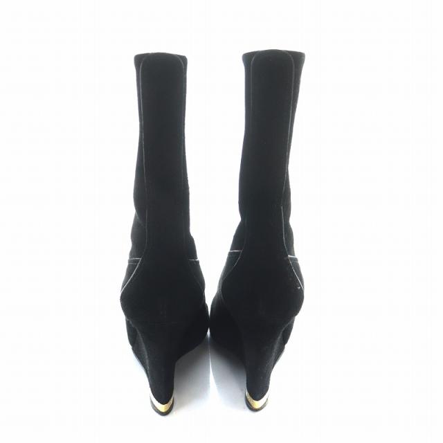 【中古】ルイヴィトン LOUIS VUITTON ショートブーツ ウェッジソール ロゴ スエード 金プレート 37.5 24.5cm 黒