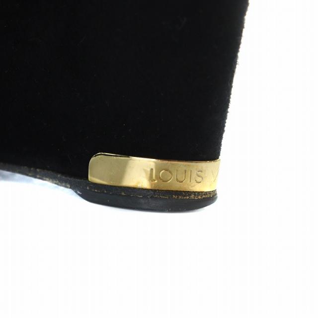 【中古】ルイヴィトン LOUIS VUITTON ショートブーツ ウェッジソール ロゴ スエード 金プレート 37.5 24.5cm 黒