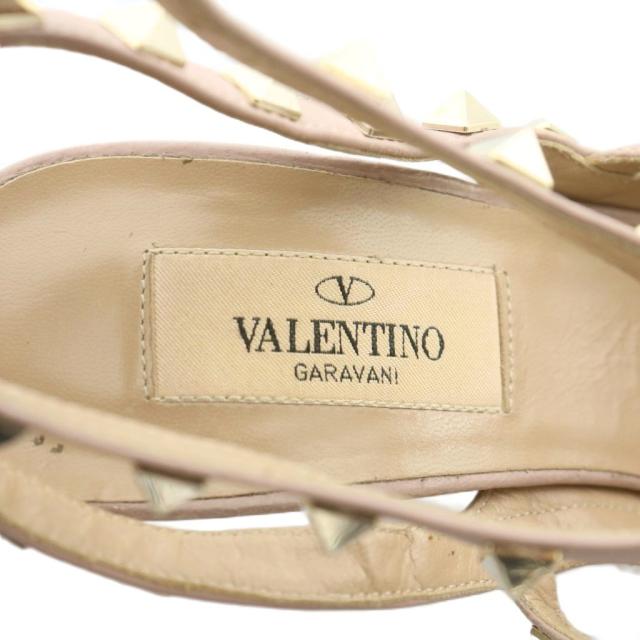 【中古】VALENTINO パンプス サンダル レザー ポインテッドトゥ ロックスタッズ ストラップ 36.5 23.5cm ベージュ