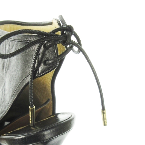 【中古】ジミーチュウ JIMMY CHOO サンダル ハイヒール ブーティ レザー 革 バックレースアップ 35 22.0cm 黒
