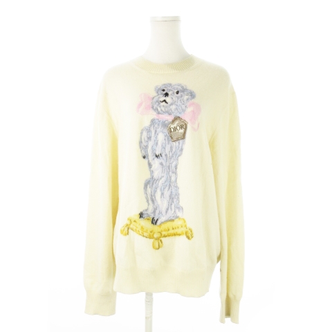 【中古】ディオールオム 22AW ボビー クルーネック カシミア ジャカード ニット セーター カシミヤ ロゴ 刺繍 M 白