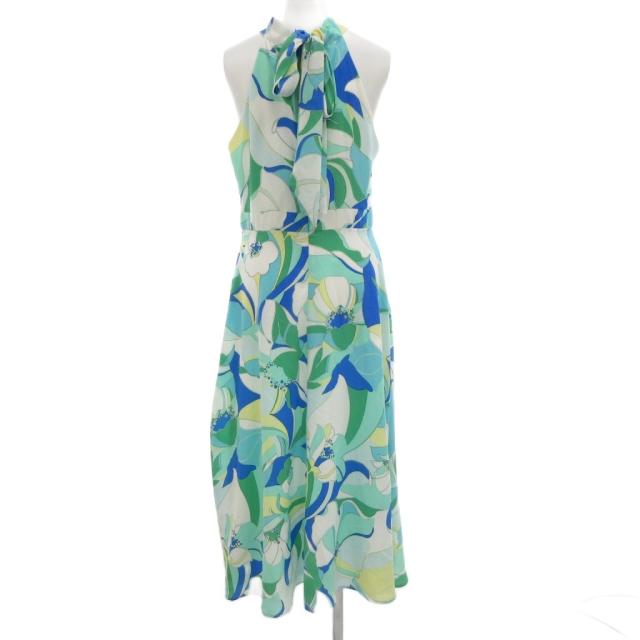 中古】タハリ TAHARI ワンピース ロング ノースリーブ 総柄 4 青