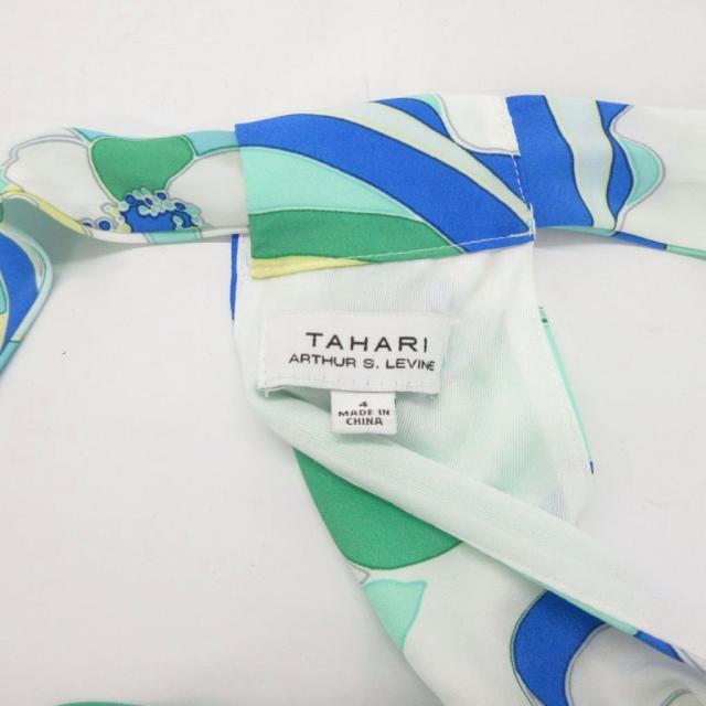 【中古】タハリ TAHARI ワンピース ロング ノースリーブ 総柄 4 青 ブルー 緑 グリーン /BS ■GY19 中古】タハリ TAHARI ワンピース ロング ノースリーブ 総柄 4 青