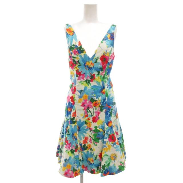 【中古】ポロ ラルフローレン POLO RALPH LAUREN ノースリーブワンピース ひざ丈 Vネック 花柄 フレア 0