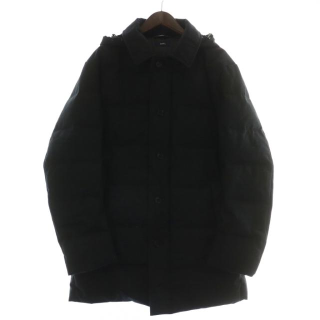 【中古】シップス SHIPS ダウンジャケット コート アウター ウール ミドル フード ジップアップ XL 黒 114-55-0270