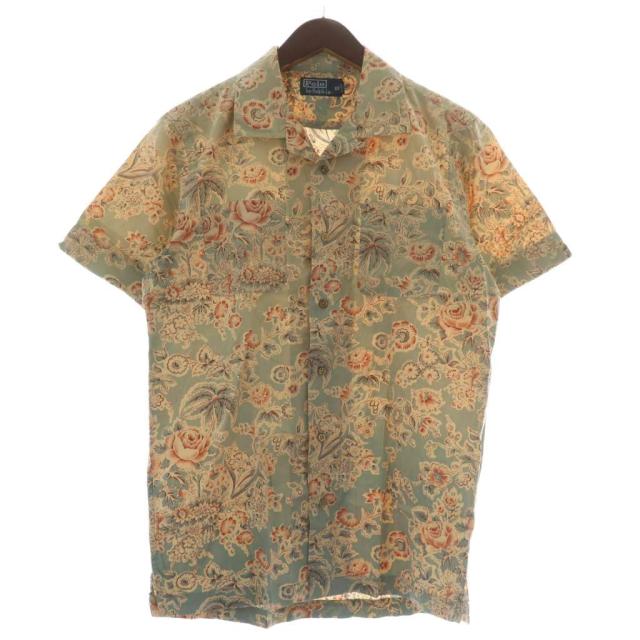 【中古】Polo by Ralph Lauren アロハシャツ オープンカラー 半袖 グラデーション 花柄 総柄 M グレー ピンク