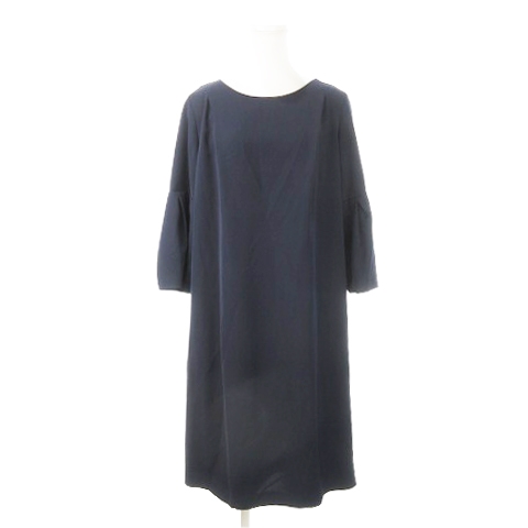 【中古】未使用品 ローズティアラ ワンピース ひざ丈 七分袖 フレアスリーブ バックリボン 大きいサイズ 42 XL 紺