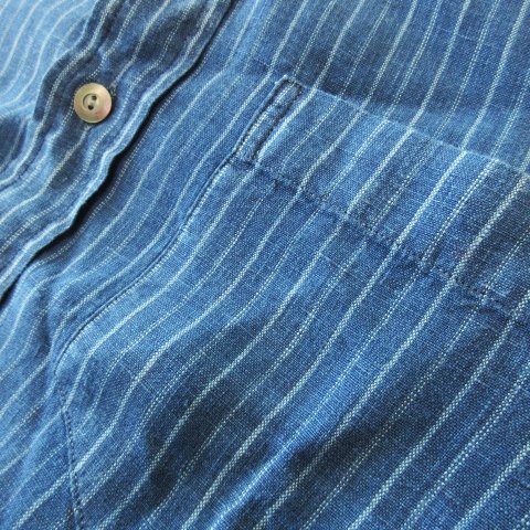 【中古】ポロ ラルフローレン POLO RALPH LAUREN バンドカラーシャツ 長袖 麻 リネン ポケット ストライプ XS 青_3