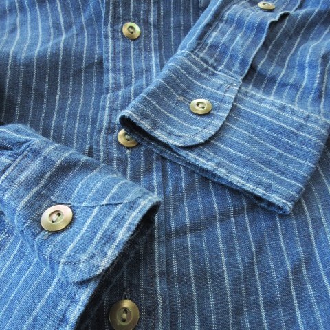 【中古】ポロ ラルフローレン POLO RALPH LAUREN バンドカラーシャツ 長袖 麻 リネン ポケット ストライプ XS 青_4
