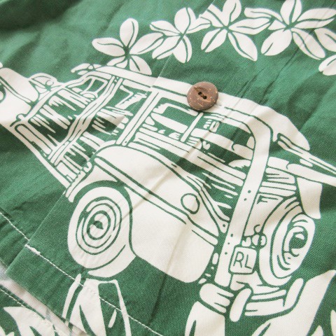 【中古】POLO RALPH LAUREN アロハシャツ 開襟 オープンカラー 半袖 コットン ハイビスカス 花柄 車柄 総柄 XS 緑 中古】POLO RALPH LAUREN アロハシャツ 開襟 オープンカラー 半袖