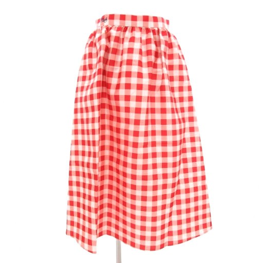 【中古】未使用品 マルディメクルディ Mardi Mercredi ボリューム マキシ ロング スカート ギンガムチェック M 赤