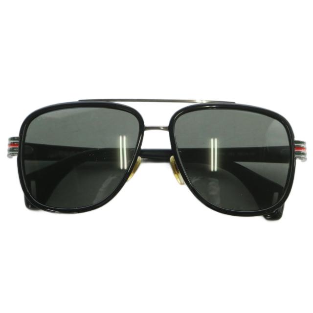 【中古】GUCCI アビエーター 眼鏡 サングラス セルフレーム ツーブリッジ シェリーライン ロゴ 58□16-145 黒 GG0448S