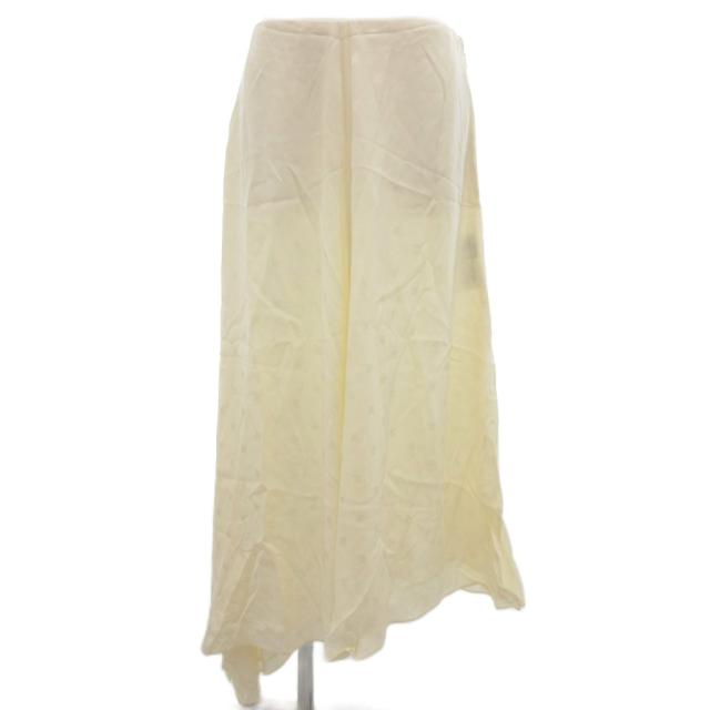 【中古】未使用品 フェンディ FENDI タグ付き ロングスカート ミモレ アシメ 絹 シルク ロゴ 総柄 42 アイボリー