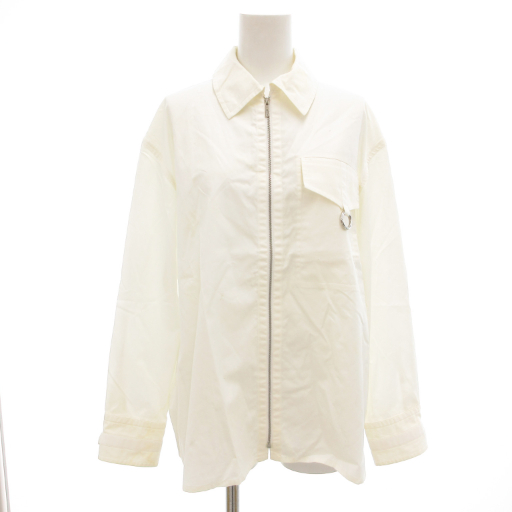 【中古】エルメス HERMES 23SS コットン ジップアップ セリエボタン シャツ ブラウス シルバー色金具 長袖 34 白