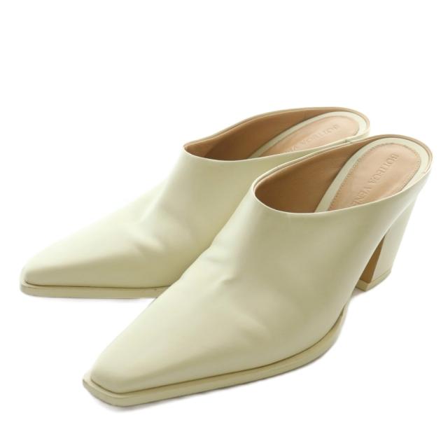 【中古】ボッテガヴェネタ BOTTEGA VENETA ミュール サンダル レザー スクエアトゥ チャンキーヒール 35 22cm 白