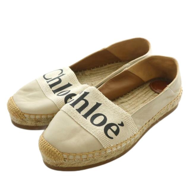 【中古】クロエ CHLOE Woody ウッディ エスパドリーユ スリッポン フラット シューズ レザー 35 22.5cm ベージュ