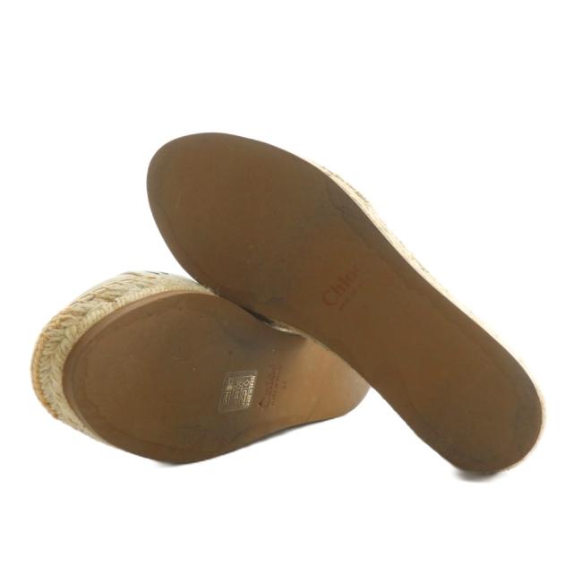 【中古】クロエ CHLOE Woody ウッディ エスパドリーユ スリッポン フラット シューズ レザー 35 22.5cm ベージュ