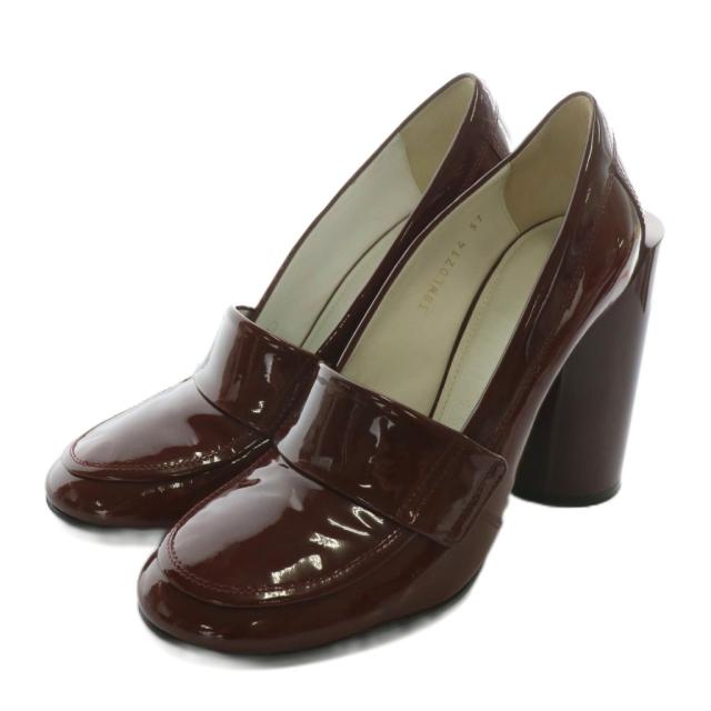 【中古】Maison Margiela 22 パンプス ローファー エナメル チャンキーヒール 37 24cm ボルドー 38WL0214