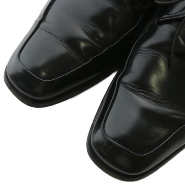 【中古】プラダ PRADA ビジネスシューズ ドレス 革靴 レザー スクエアトゥ ロゴ 6.5 25.5cm 黒 ブラック 1598