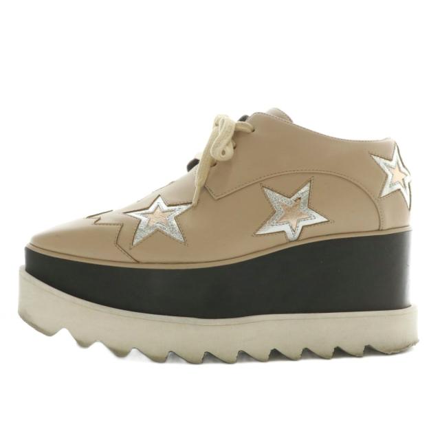 【中古】STELLA McCARTNEY ELYSE スニーカー フェイクレザー 厚底 スクエアトゥ 星 スター 35 22.5cm ベージュ 580196
