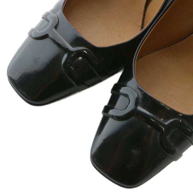 【中古】エルメス HERMES パンプス エナメル スクエアトゥ ハイヒール スリングバック 35.5 22.5cm 黒 ブラック