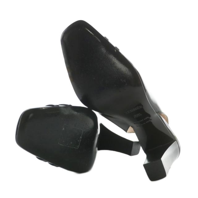 【中古】エルメス HERMES パンプス エナメル スクエアトゥ ハイヒール スリングバック 35.5 22.5cm 黒 ブラック