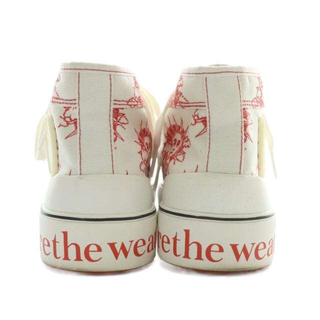 【中古】STELLA McCARTNEY WE ARE THE WEATHER スニーカー キャンバス ハイカット 総柄 ロゴ 35 22.5cm 白 赤