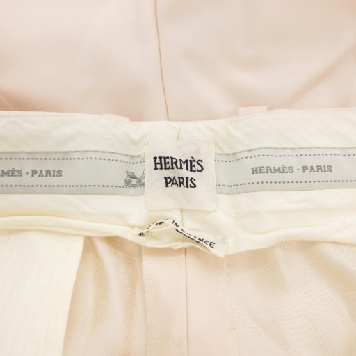 【中古】エルメス HERMES タックハーフパンツ ショート センタープレス ウール 裏地シルク 40 白 ホワイト /GV_6