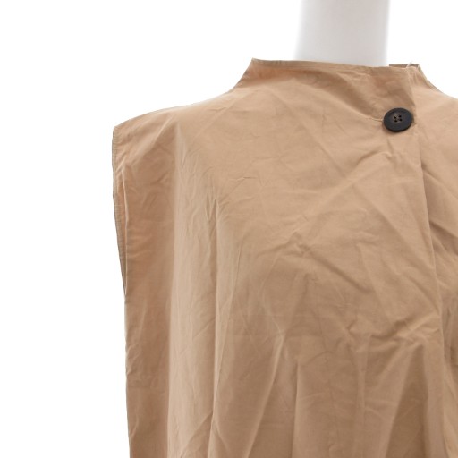 【中古】未使用品 フェラガモ FERAGAMO 23SS コットン ノースリーブ ワンピース ひざ丈 プリーツ タック 44 ベージュ_4
