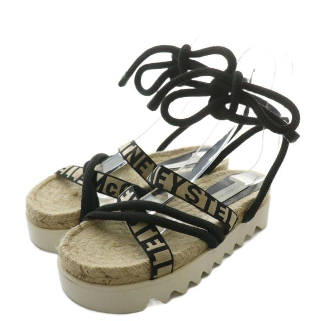 【中古】STELLA McCARTNEY ガイア サンダル エスパドリーユ 厚底 オープントゥ レースアップ 36 23cm ベージュ 黒