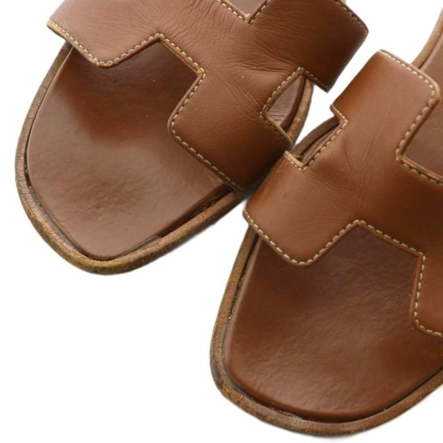 【中古】エルメス HERMES オラン サンダル レザー オープントゥ フラット 38 24cm 茶色 ブラウン 中古】エルメス HERMES オラン サンダル レザー オープントゥ フラット