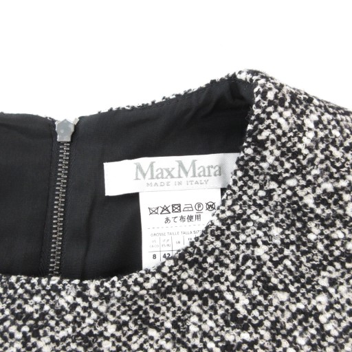 【中古】マックスマーラ MAX MARA 白タグ モスクワ ウール ワンピース ノースリーブ ツイード ひざ丈 42 黒 白_5