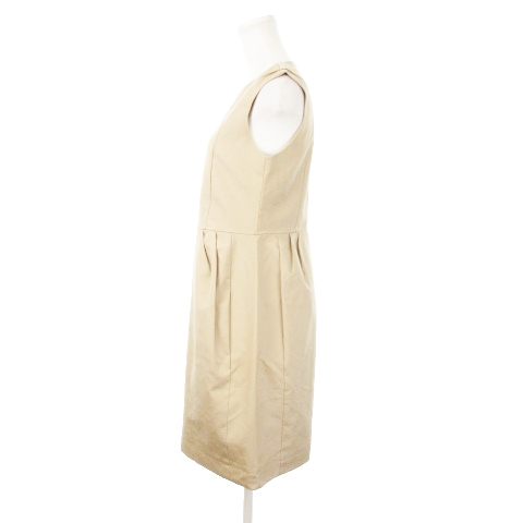 【中古】ヨーコチャン YOKO CHAN ワンピース ノースリーブ ひざ丈 バックジップ タック 無地 シンプル 38 M ベージュ