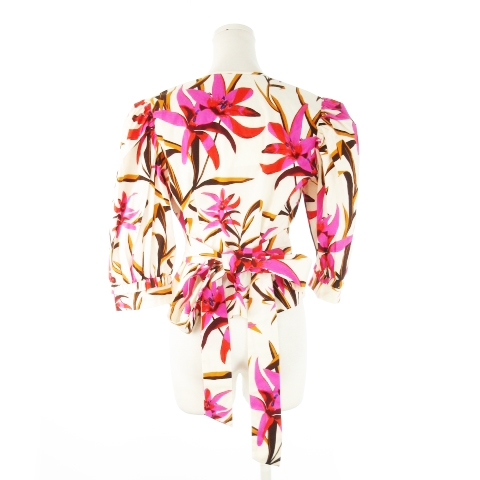 【中古】ダイアンフォンファステンバーグ DIANE von FURSTENBERG ブラウス 七分袖 バックリボン 花柄 4 S ピンク 中古】ダイアンフォンファステンバーグ DIANE von FURSTENBERG