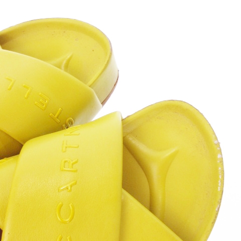 【中古】ステラマッカートニー STELLA McCARTNEY クロスサンダル ミュール 厚底 フェイクレザー ロゴ 38 24.5cm 黄