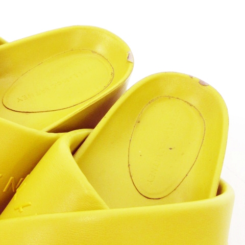 【中古】ステラマッカートニー STELLA McCARTNEY クロスサンダル ミュール 厚底 フェイクレザー ロゴ 38 24.5cm 黄