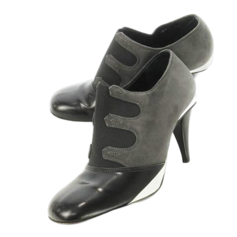 【中古】フェンディ FENDI ブーティ ブープス ゴア レザー 革 スエード 切替 ハイヒール 配色 36 23.0cm グレー