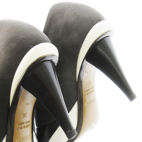 【中古】フェンディ FENDI ブーティ ブープス ゴア レザー 革 スエード 切替 ハイヒール 配色 36 23.0cm グレー